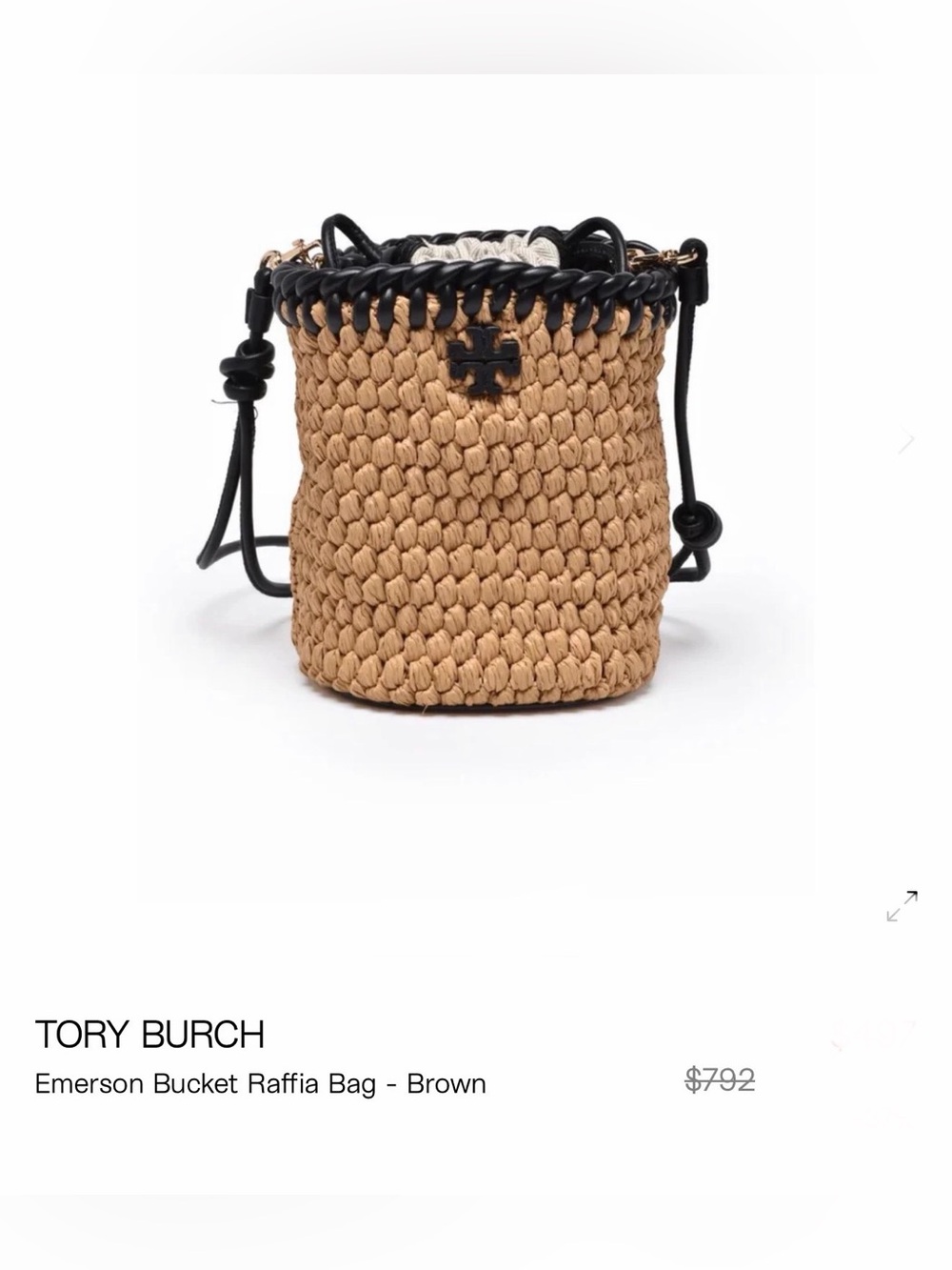 Tory Burch Raffia Bucket Bag with Black Trim
With long adjustable length.
